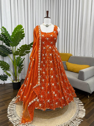 The zari Anarkali ( Orange Special )